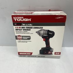 Hyper Tough 20V Max Brushless 1/2-inch Mid-Torque Cordless Impact Wrench with 4.0Ah Lithium-Ion Battery and Charger