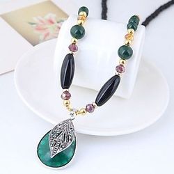 Long Sliver Water Drop Pendant Long Sliver Water Drop Pendant Necklace Vintage European Dark Green Black 78 cm Jewelry