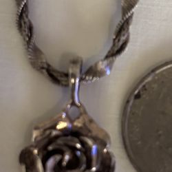 Sterling  Silver Rose Pendant On Chain. 80.00