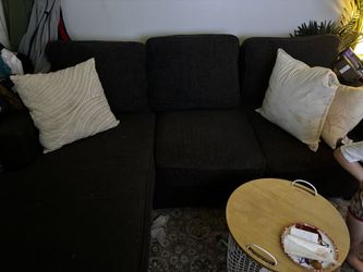 Dark Gray Sectional Sofa W/ Movable Ottoman 