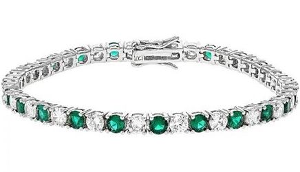 Beautiful Silver Tennis Bracelet with Green and White Stones