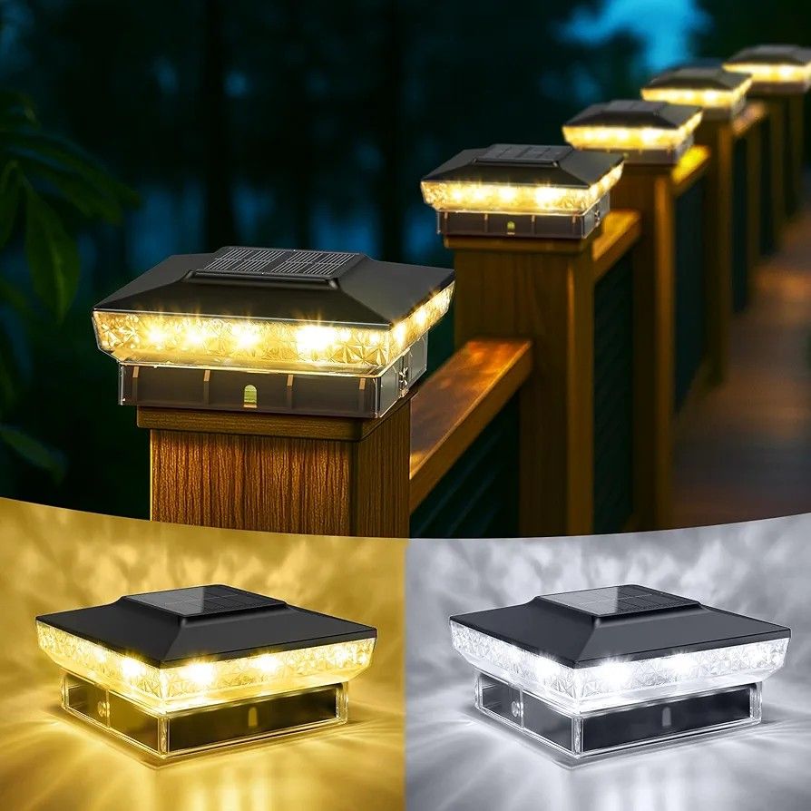 Solar Post Cap Lights, 12-Pack Upgraded Outdoor Deck Fence Post Solar Lights for 4x4 5x5 Wood/Vinyl Posts, IP65 Waterproof, 10-12 Hours Warm/Cool Whit