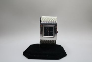 Ladies DKNY Black Square Dial Mesh Stainless Steel Silver Tone Bracelet Watch
