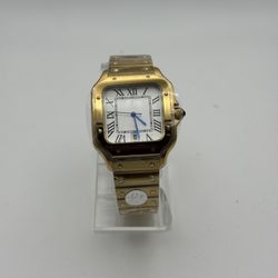 Gold-Tone Square Watch with Roman Numerals 