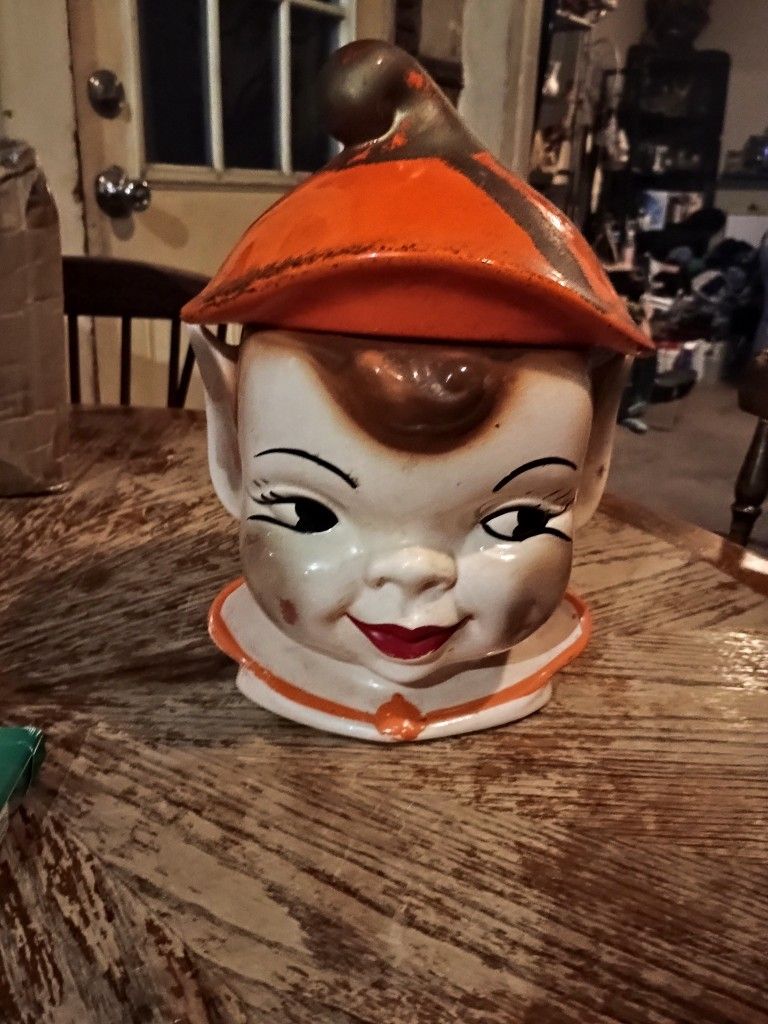 Vintage Elf Head Cookie Jar