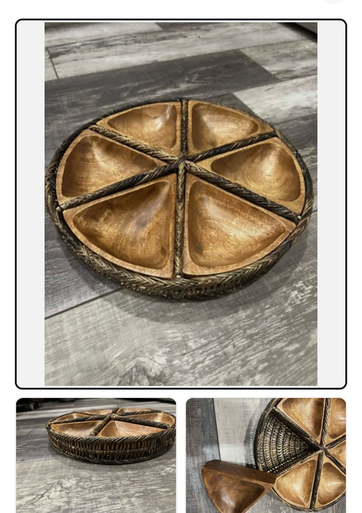 Vintage MCM hand crafted 6 dish wooden serving platter