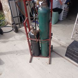 Oxy-Acetylene Welding and Cutting Torch Setup With Cart