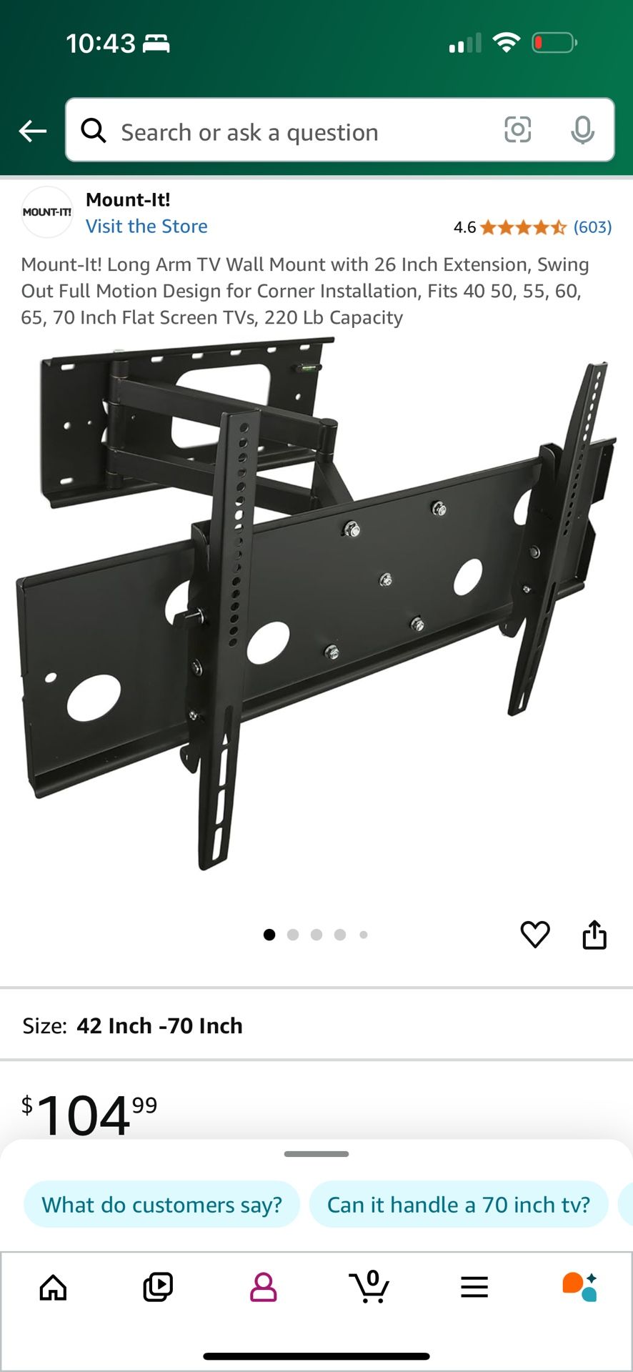 Long Arm TV Mount Up To 80” TV