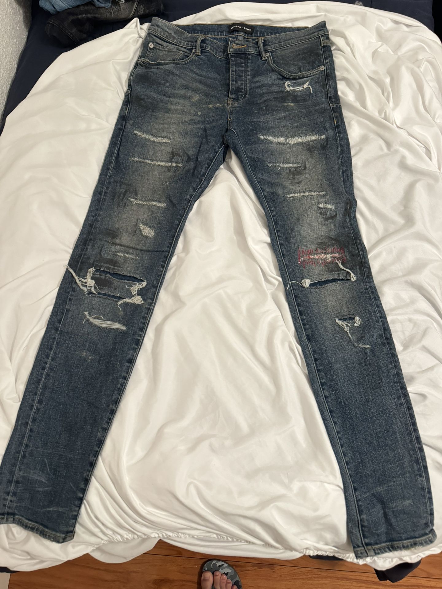 Purple Jeans Blue Denim Stitch Work