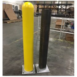 Safety Bollard - Industrial Grade 4" x 42" Schedule 40 Steel Bollard with 1/2" x 8" x 8" Base Plate. Made in The USA. Quick and Easy Installation