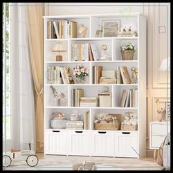 69" Tall Kids Toy Storage Organizer with 6 Tiers, 4 Movable Drawers, and 12 Cubbies for Playroom，white