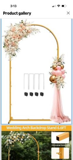 6.6 FT Wedding Arch Backdrop Stand for Party, Balloon Arch Stand, Wedding Arches for Ceremony, Metal Gold Arch Frame Backdrop Stand for Bridal Baby Sh