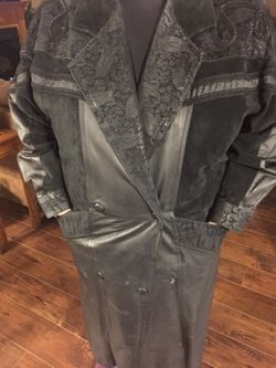 Black Leather Full Length Womens Leather Coat