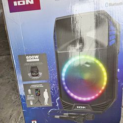 ION Total PA Extreme 600W Bluetooth Party Speaker + Stand + 2 Mics. New open box.