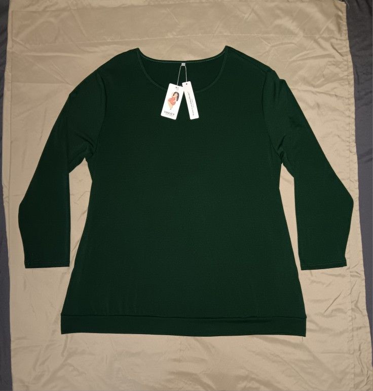 Vislily 22W NEW Dark Green Long Sleeve Tunic Top 2 Side Pockets 