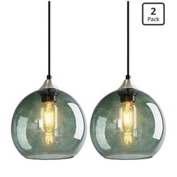 🚨 2 Glass Pendant Lights Gray/Green 7.8” – $65 (1 Needs Ring Fix) MUST GO!