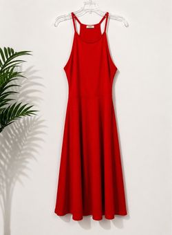 Red Ribbed Spaghetti Strap Flare Dress – Size M