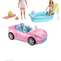 BARBIE AND KEN SWIMMING POOL AND CONVERTIBLE CAR PLAYSET--NEW