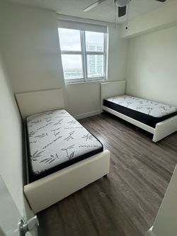 2 Twin size bed frame with 2 mattress and free delivery free installation all new furniture