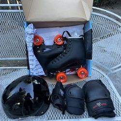Sure Grip Roller Skates  With Helmet(m) Knee,elbow Wrist Pads Size 7