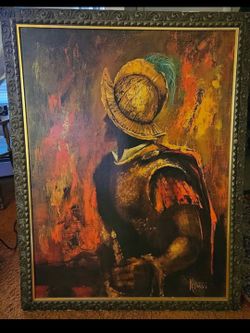 Vintage Mid Century Conquistador Oil Painting Rare Art By REYNALDO