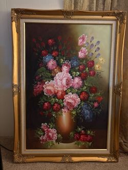 Vintage large floral oil painting