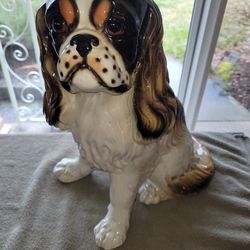 Rare Vintage Ceramic King Charles Spaniel Statue 16 Inches Tall with Glossy Finish