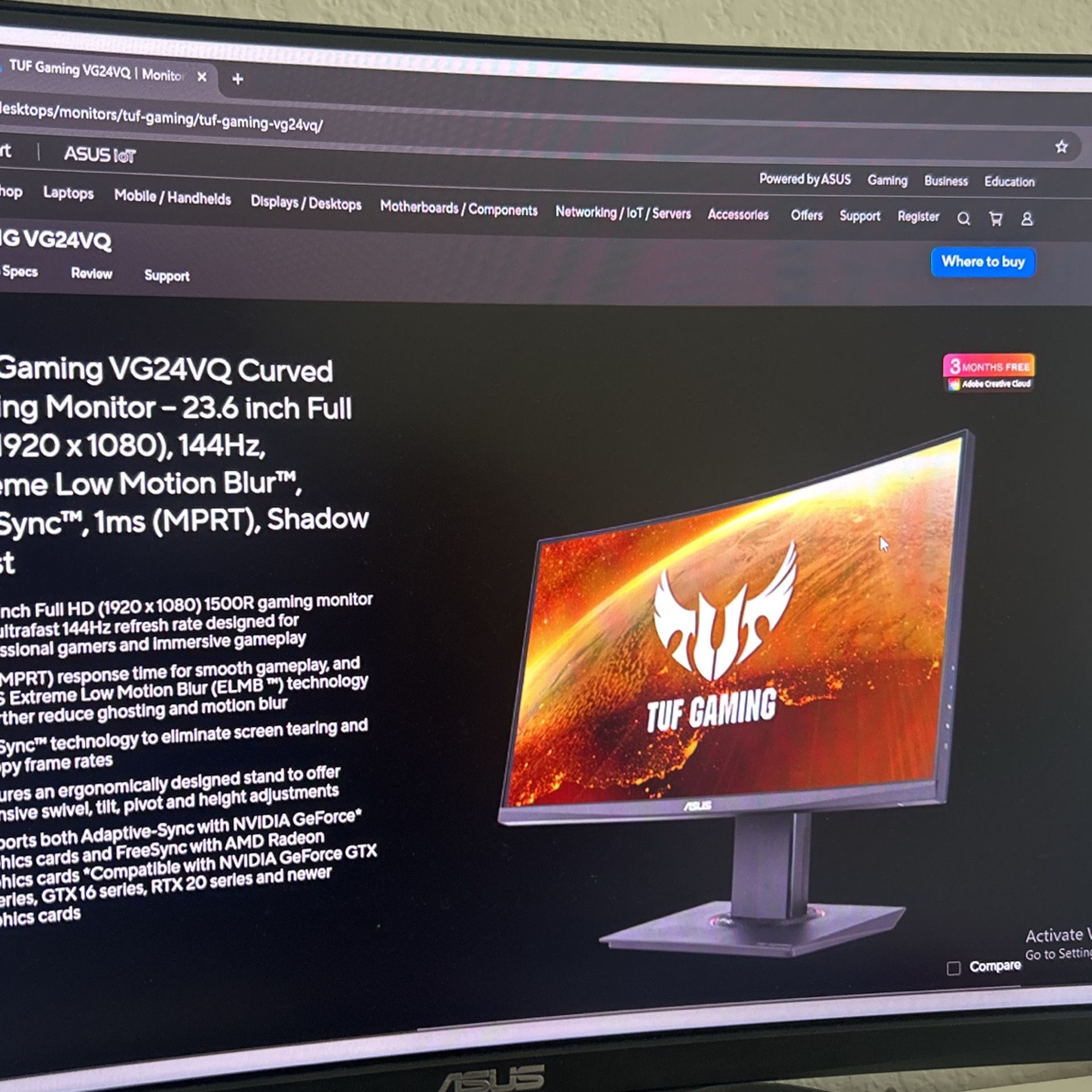 Asus 27inch 1920x1080p 144Hz Gaming Monitor