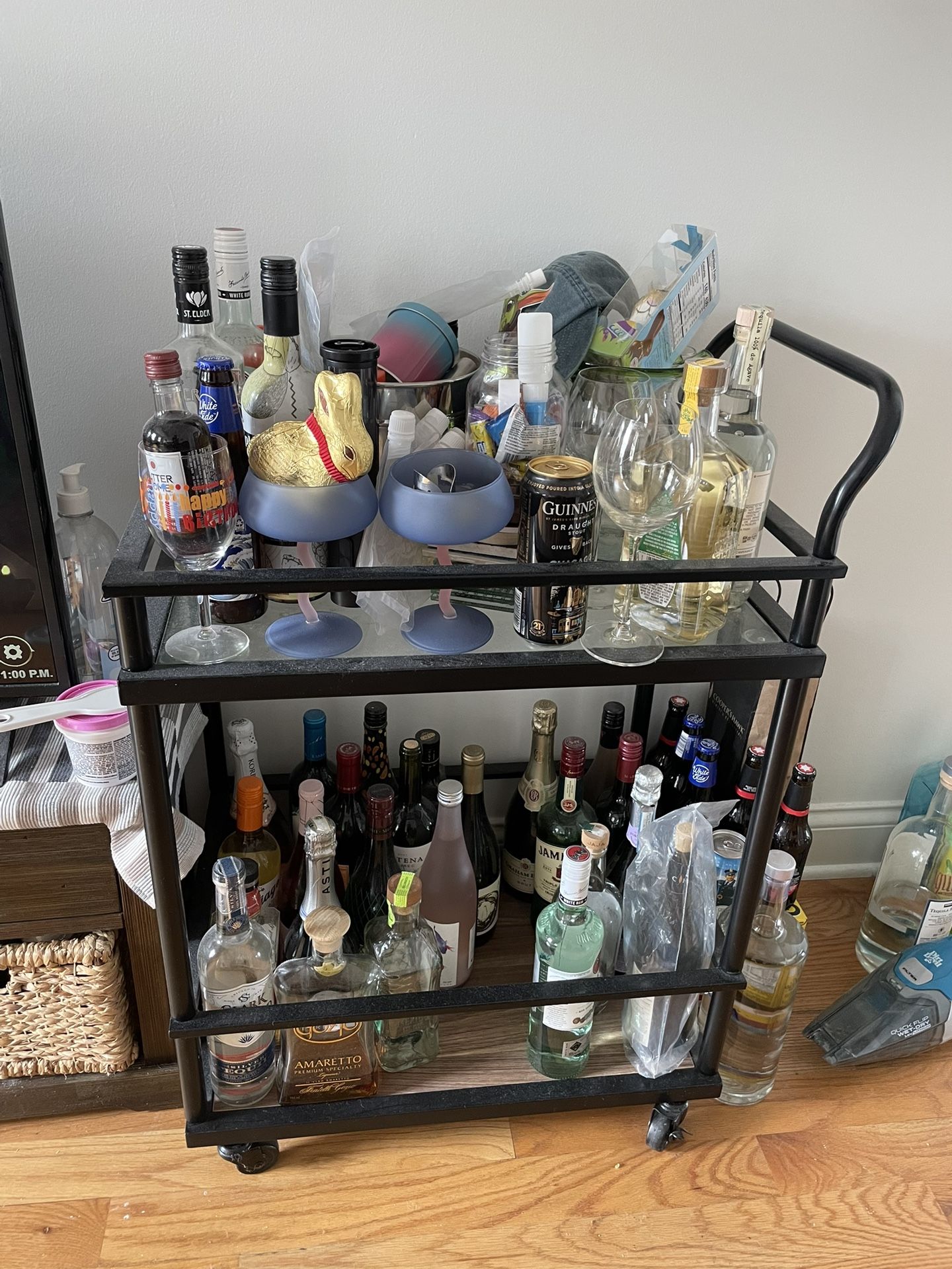 Metal Bar Cart with 2 Glass Shelves