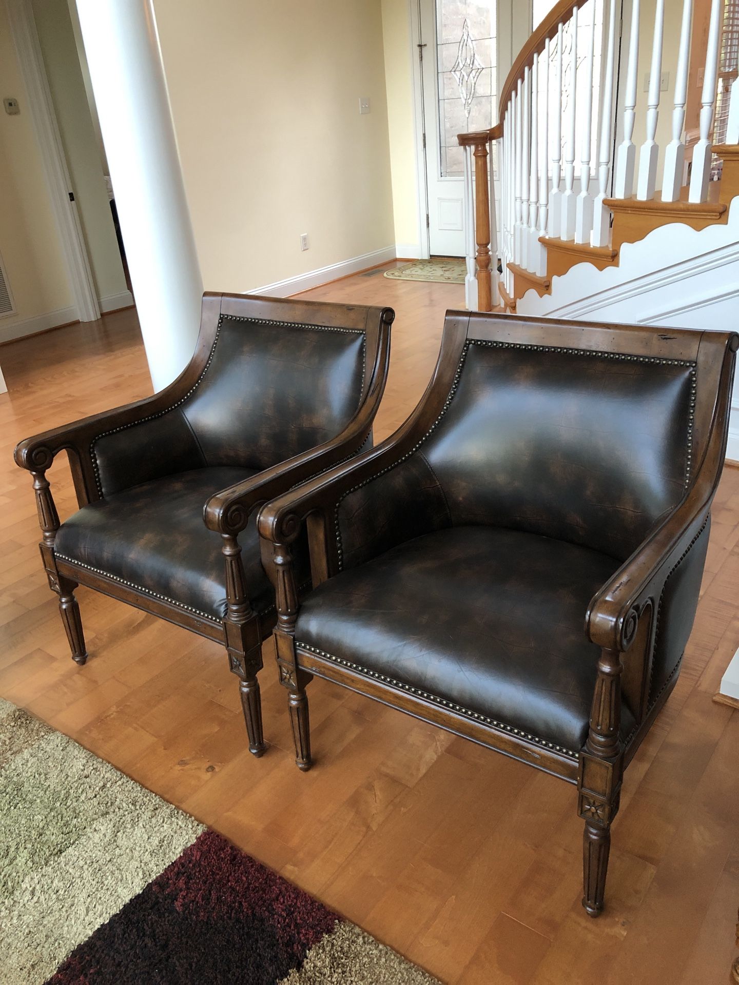 Antique Leather Chair Wood Frame (pair)