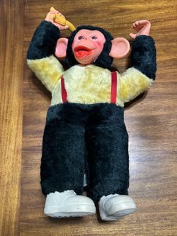Vintage Monkey Plush Doll w/ Vinyl Face & Banana – Korea Made