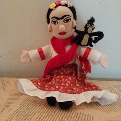Frida Kahlo W/ Monkey  Shelf Sitting Doll