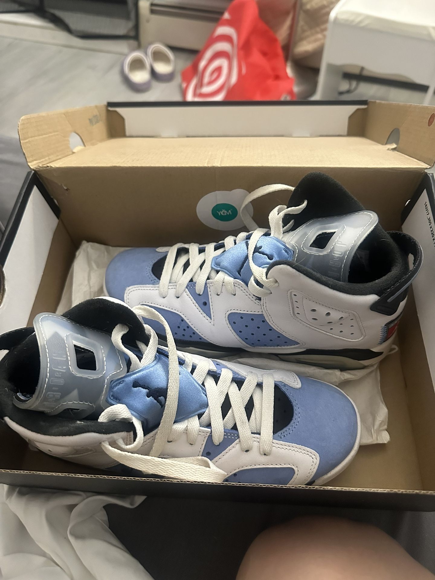 Air Jordan GS Unc 6s; women’s size 7/men’s size 5.5