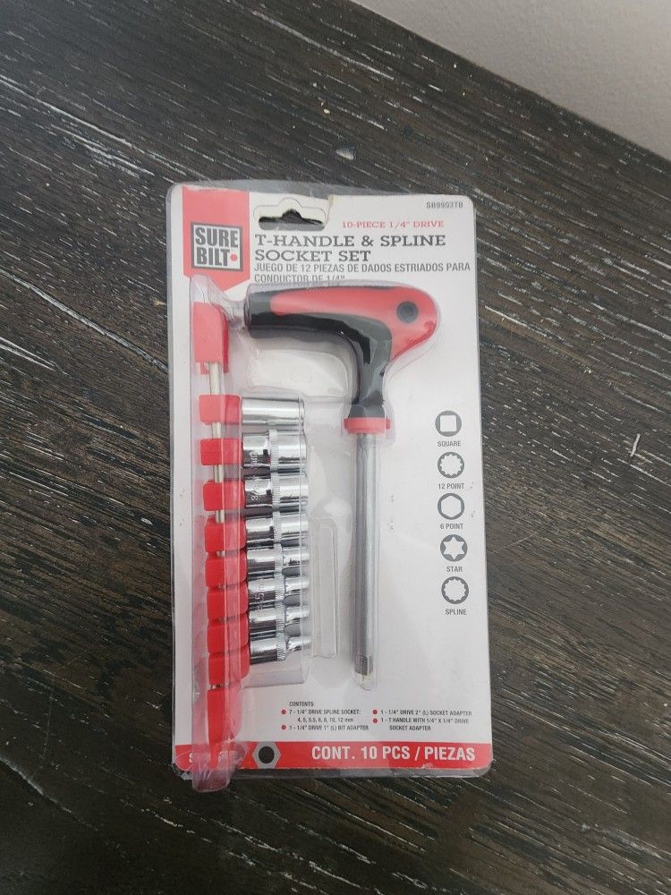 T Handle And Spline Socket Set. 10 Piece.