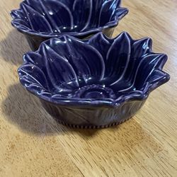2 Appolia French Porcelain Purple Sunflower Serve Ware~Bake Ware Ramekin Bowls
