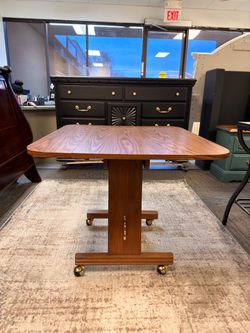 Vintage Convertible Oak Table – Hi-Lo Drop Leaf (Coffee to Dining / Desk)