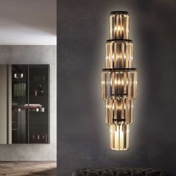 New 29.5 inch Modern Wall Sconce Crystal Vanity Wall Sconce Lighting 5-Light Black 1 Pack