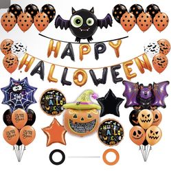 Halloween Balloons Decoration Kits, Include Halloween Banner Balloons Pumpkin Ghost Bat Spider Web Pentagram Latex Balloons, Kids Halloween Theme Hang