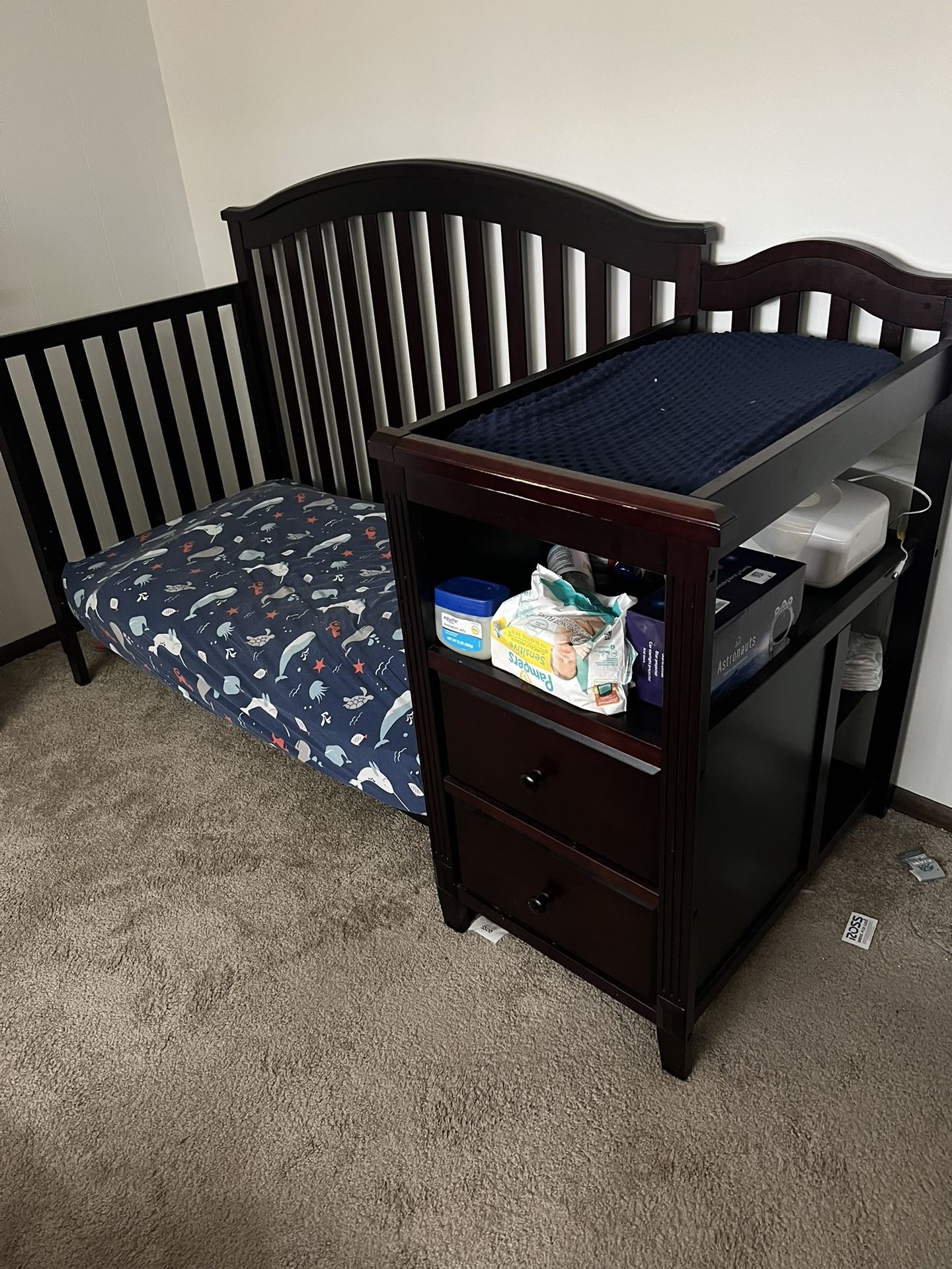 Baby crib With Attached Changing Table