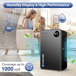 Dehumidifier, Dehumidifiers for Home (1000 sq.ft), 98 OZ Dehumidifier for Basement Bathroom Bedroom, Auto Shut Off Dehumidifiers, Timer Setting