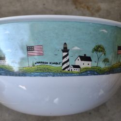 Large Plastic Bowl With Lighthouses And Sailboats