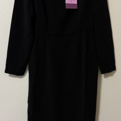 NWT Sergio Hudson x Target Medium Strong Shoulder Black Midi Dress Long Sleeve