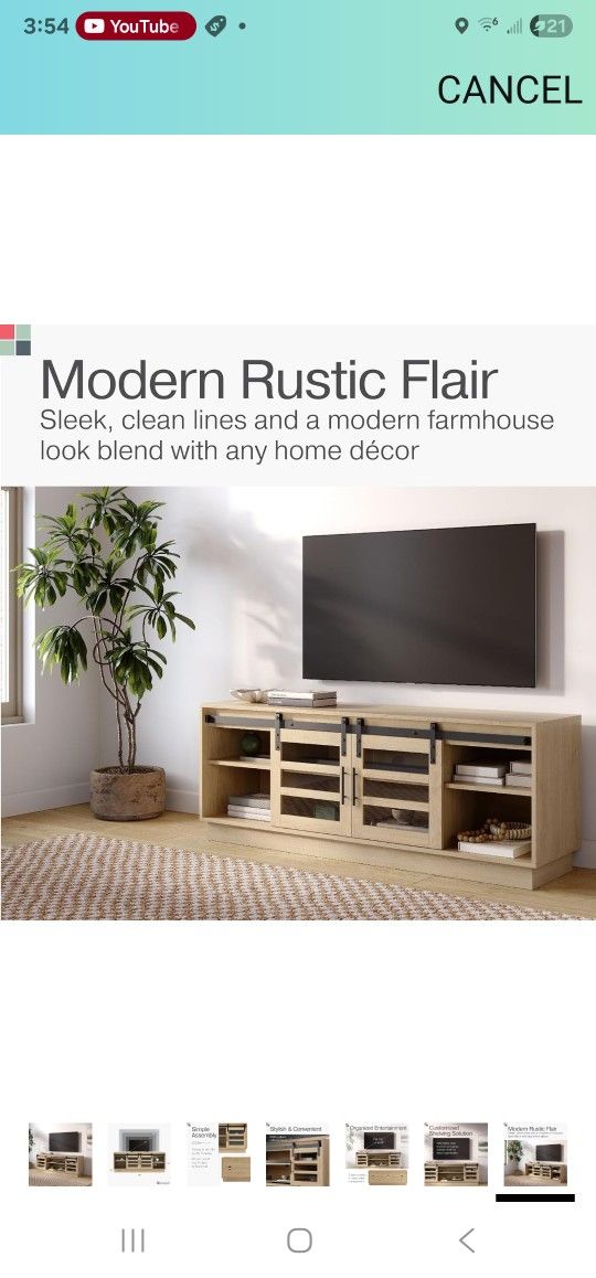 TV Stand Modern Barn Door 58" Very Nice Light Oak