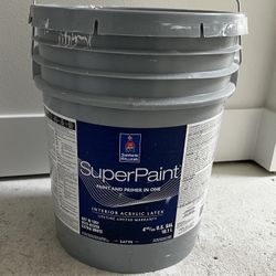 Superpaint And Primer In One. Color City Loft. Satin. Opened, Full 5 Gallons 