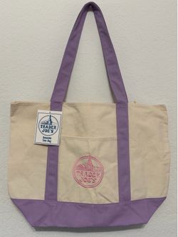 NEW LARGE 💜Lavender Trader Joe’s Canvas Tote Bag - Spring 2026