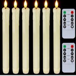 Real Wax LED Flameless Taper Candles with Remote Timer, 9.6 Inches Ivory Fake Candles