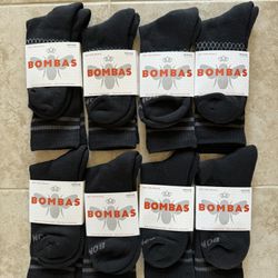 8 New Pairs of Black Bombas Mens Socks Size Medium