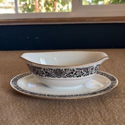 Four Crown China gravy boat with attached underplate