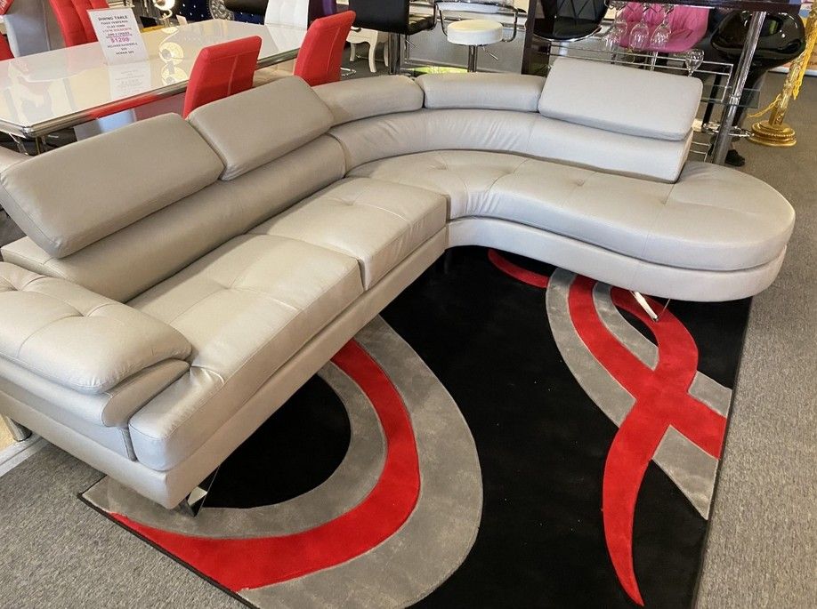 Light Gray faux leather adjustable sectional sofa 