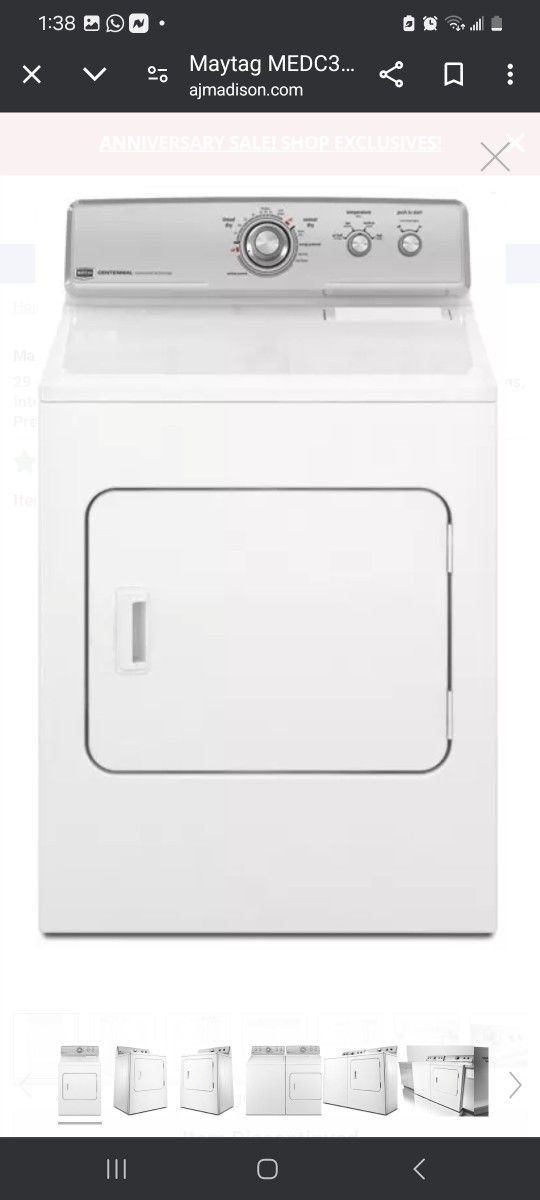 Maytag Centennial Dryer Used 29 In